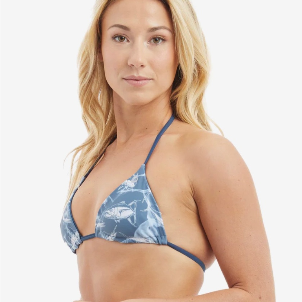 NWT women’s pelagic reversible Key West Ws Bikini Top   AMERICANO/Fish Camo blue
